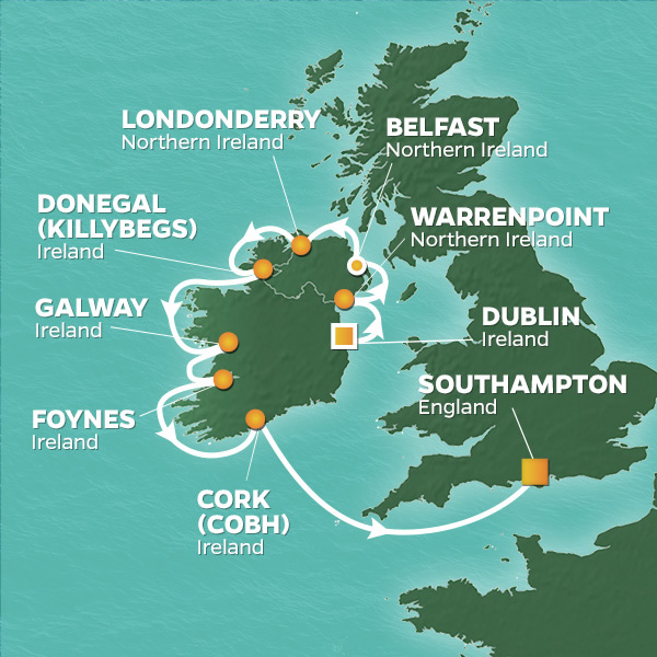<h2>2023 June Irish Links Golf Cruise</h2>11 Nights | 3-6 Rounds | Dublin - Southampton | June 13 - 24